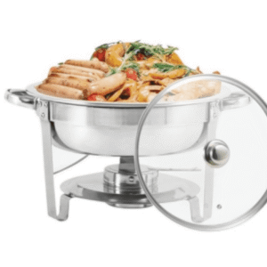round chafing dish with glass